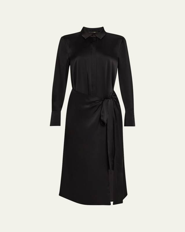 Alara Tie-Waist Sateen Midi Shirtdress